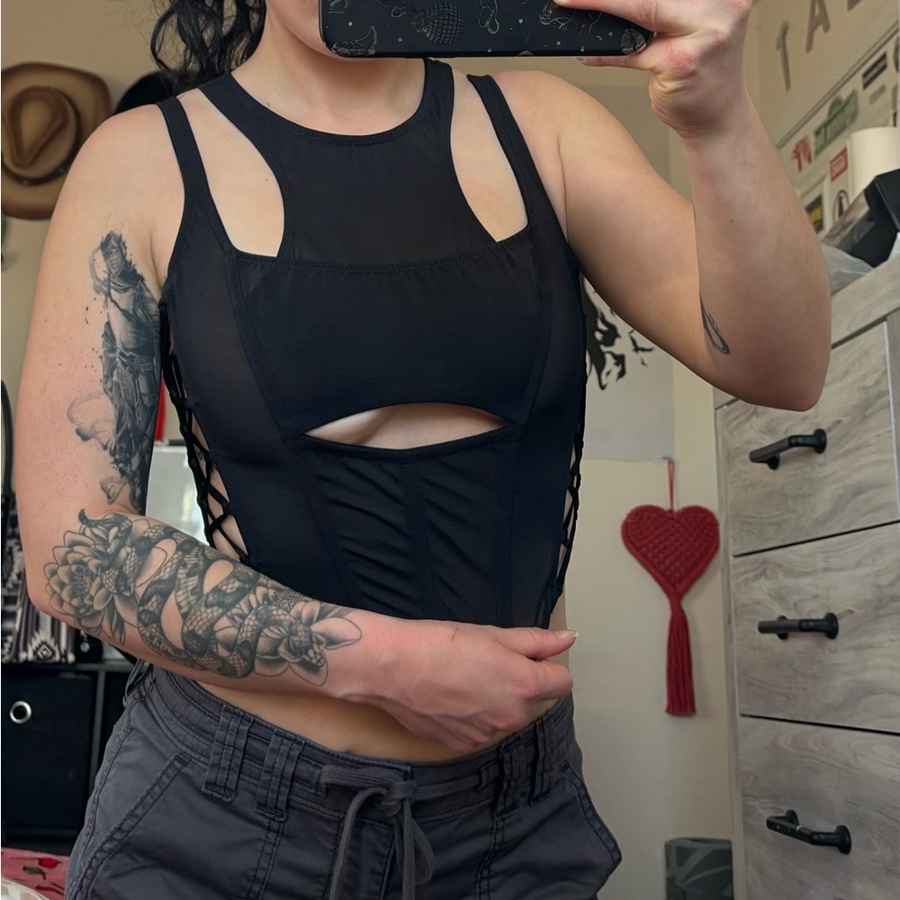 UO Out From Under Mesh Corset Top